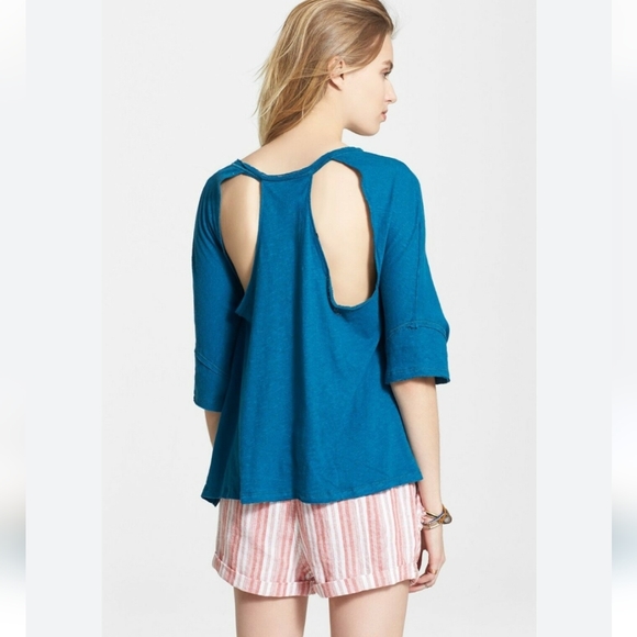 Free People Crescent Moon Jersey Pullover Top In Peacock Size Small - Picture 2 of 8